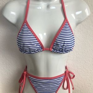 SWIMWEAR STRIPED BIKINI BLUE/WHITE/PINK 2 PIECES